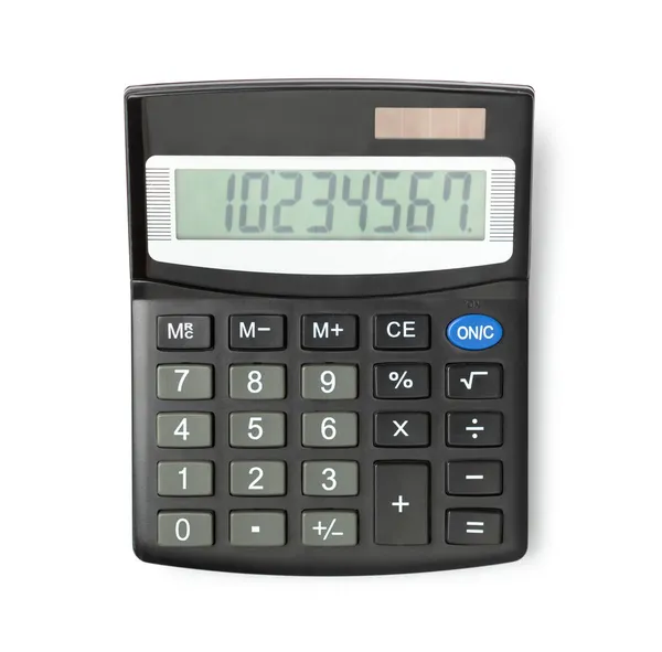 Calculadora Electrónica Negra Aislada Sobre Fondo Blanco — Foto de Stock
