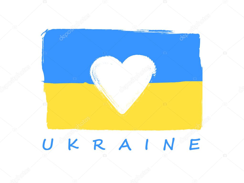 Ukrainian flag with heart shape inside it. Vector illustration.
