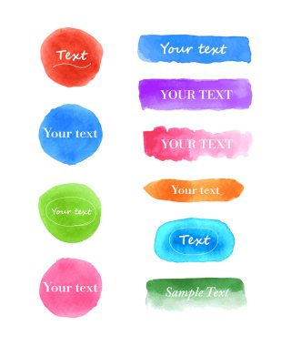 Metin örnekleriyle renkli suluboya vuruşlar. Vektör stok illüstrasyonu.
