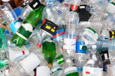 Closeup of a Big pile of empty plastic bottles.