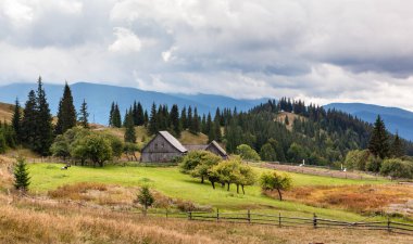 Yasinya Köyü yakınındaki eski ev. Karpat Dağları, Ukrayna.