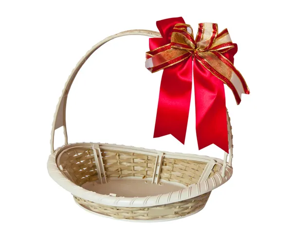 Basket with red ribbon — Stock Photo, Image