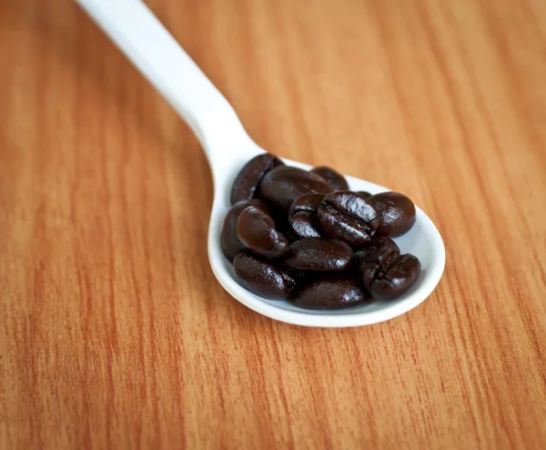 Grãos de café em uma colher  . — Fotografia de Stock