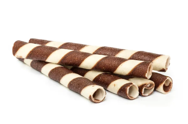 Chocolate waffle rolls. — Stock Photo, Image