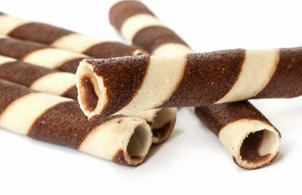 Chocolate waffle rolls. — Stock Photo, Image