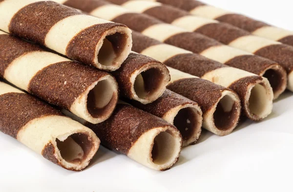 Rolos de waffle de chocolate . — Fotografia de Stock