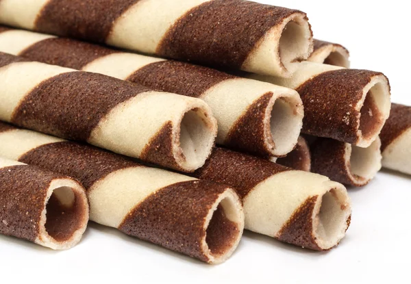 Chocolate waffle rolls. — Stock Photo, Image