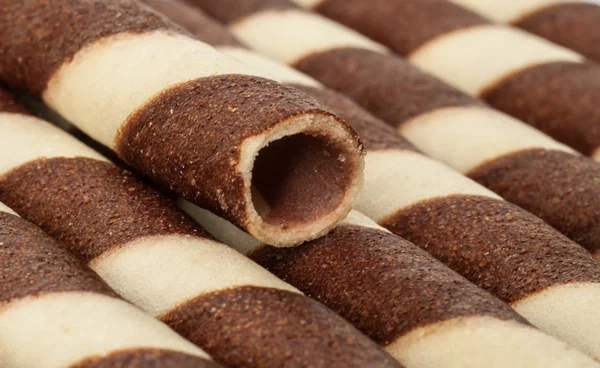 Chocolate waffle rolls. — Stock Photo, Image