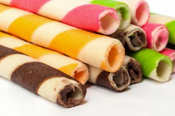 Chocolate waffle rolls. — Stock Photo, Image