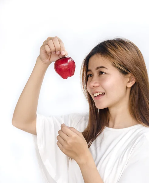 Young lady  holding red apple . — Stockfoto