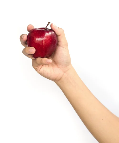 Red apple on lady hand. — Stock Photo, Image