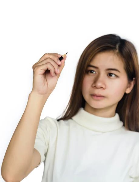 Beauty Asian Girl holding a black Pencil . — Stock Photo, Image