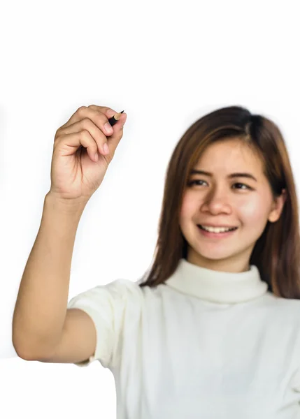 Beauty Asian Girl holding a black Pencil . — Stock Photo, Image