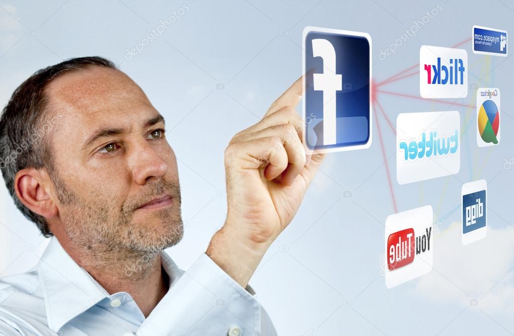 Businessman works with social networks