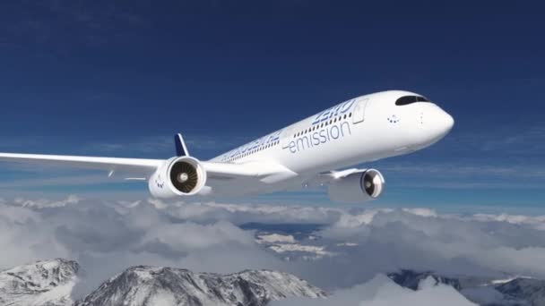 Wasserstoffgefülltes Flugzeug Himmel Zukünftiges Energiekonzept Darstellung — Stockvideo