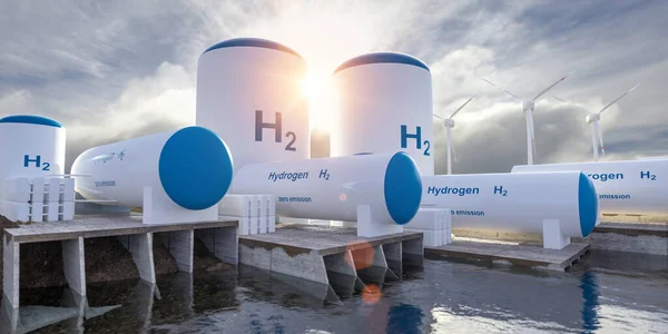 Hydrogen Renewable Energy Production Hydrogen Gas Clean Electricity Solar Windturbine — Stock Photo, Image