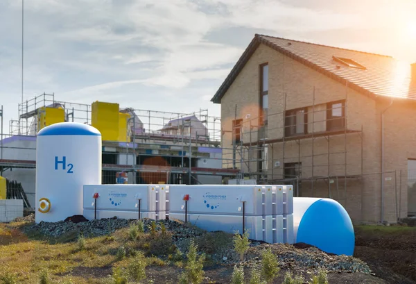 Erneuerbare Energieerzeugung Aus Wasserstoff Energiespeicher Wasserstoffgas Für Sauberen Strom Privaten — Stockfoto