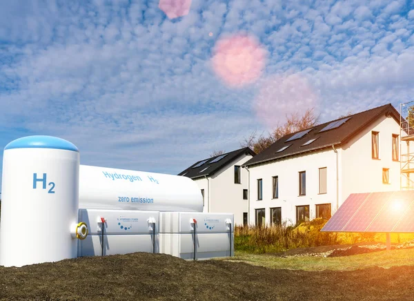 Produzione Energia Rinnovabile Idrogeno Gas Idrogeno Elettricità Pulita Una Casa — Foto Stock