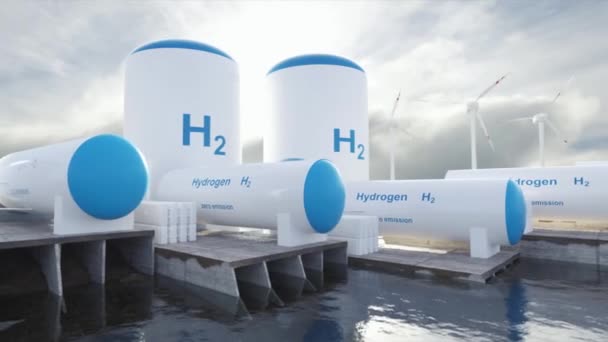 氢气可再生能源生产 清洁电力 太阳能和风力涡轮机设施用氢气 — 图库视频影像