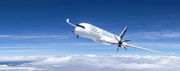 Wasserstoffgefülltes Propellerflugzeug Himmel Zukünftiges Energiekonzept Darstellung — Stockfoto