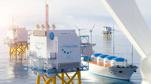 Wasserstoff Erneuerbare Offshore Energieerzeugung Wasserstoffgas Für Saubere Elektrizität Solar Und — Stockfoto