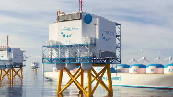 Waterstof Hernieuwbare Offshore Energieproductie Waterstofgas Voor Schone Elektriciteit Zonne Energie — Stockvideo