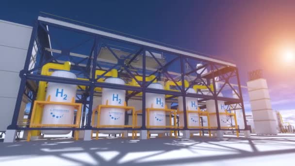 H2氢可再生能源生产 用于清洁电力 太阳能和风力涡轮机设施的氢气 3D渲染 — 图库视频影像