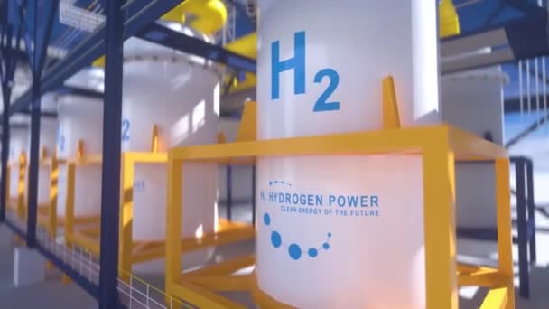 H2氢可再生能源生产 用于清洁电力 太阳能和风力涡轮机设施的氢气 3D渲染 — 图库视频影像