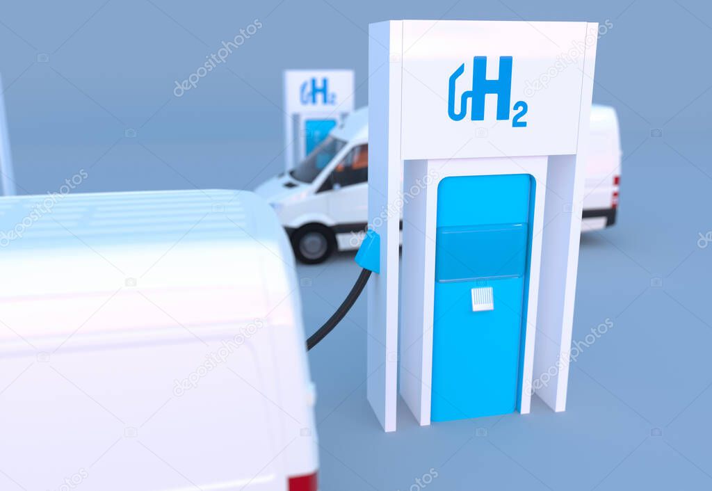 Aachen / Germany - January 31 2020: hydrogen logo on gas stations fuel dispenser. h2 combustion engine for emission free eco friendly transport. 3d rendering