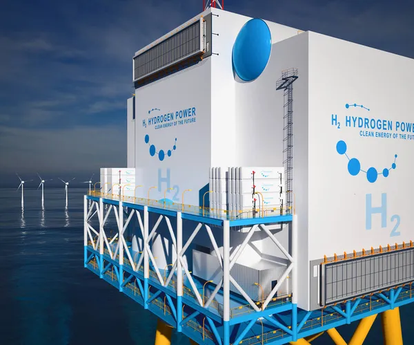 Wasserstoff Erneuerbare Offshore Energieerzeugung Wasserstoffgas Für Saubere Elektrizität Solar Und — Stockfoto