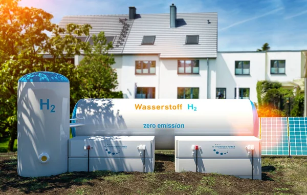 Erneuerbare Energieerzeugung Aus Wasserstoff Wasserstoffgas Für Saubere Elektrizität Privaten Immobilien — Stockfoto