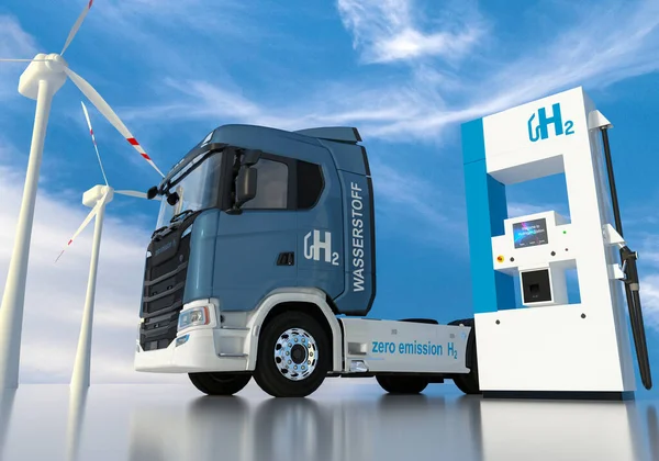 Hydrogen Logo Gas Stations Fuel Dispenser Combustion Truck Engine Emission — Stock Photo, Image