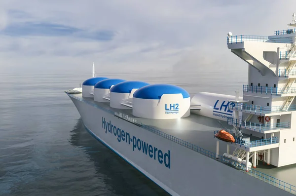 Liqiud Vety Uusiutuva Energia Aluksessa Lh2 Vetykaasu Puhtaaseen Merikuljetukseen Konttialuksella — kuvapankkivalokuva