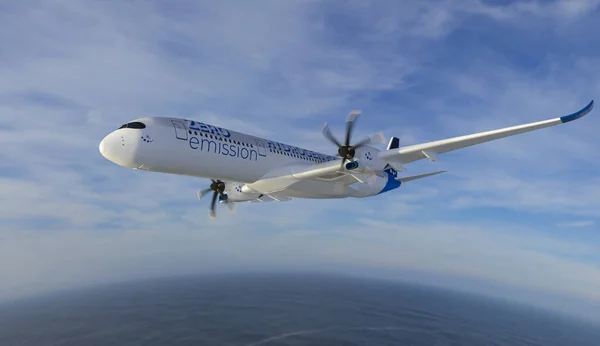 Wasserstoffgefülltes Flugzeug Himmel Zukünftiges Energiekonzept Darstellung — Stockfoto