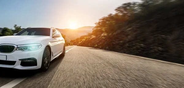 Rental Car Spain Mountain Landscape Road Sunset — Stock Photo, Image