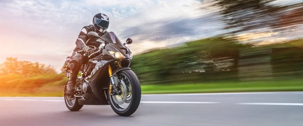 Motorbike Road Riding Having Fun Driving Empty Road Motorcycle Tour — Stock Photo, Image