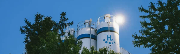 Producción Energía Renovable Hidrógeno Gas Hidrógeno Para Instalaciones Solares Eólicas — Foto de Stock