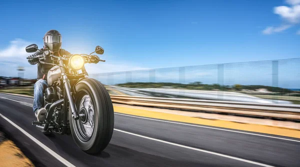 Motorbike Road Riding Having Fun Driving Empty Highway Motorcycle Tour — Stock Photo, Image