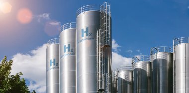 Hidrojen yenilenebilir enerji üretimi - temiz elektrik güneş ve rüzgar türbini tesisi için hidrojen gazı. 
