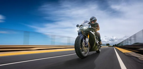 Motorbike Road Riding Having Fun Driving Empty Road Motorcycle Tour — Stock Photo, Image