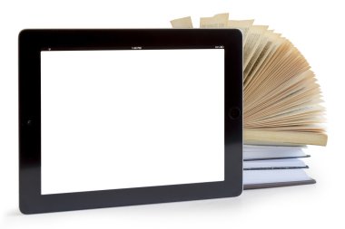 Açık kitap ve ipad 3 konsept