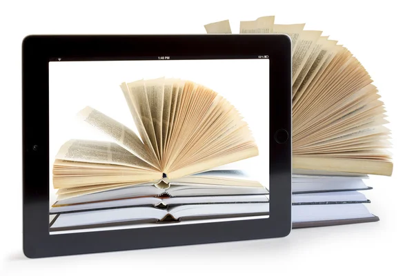 Livros abertos no iPad 3 conceito — Fotografia de Stock