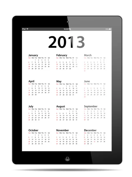 Kalender voor 2013 in tablet pc — Stockvector