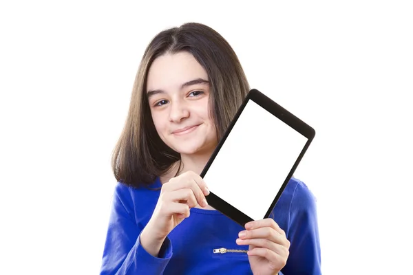 Felice teen ragazze con tablet digitale — Foto Stock