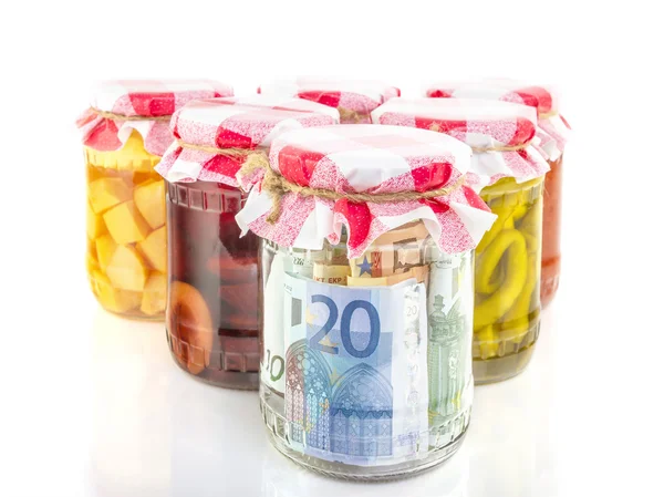 Financial reserves money conserved in a glass jar — Stock Photo, Image