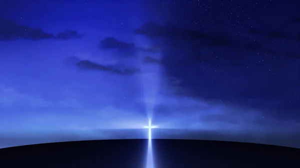 Bright Cross Hill Clouds Moving Starry Sky Easter Resurrection New — Stock Photo, Image