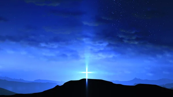 Bright Cross Hill Clouds Moving Starry Sky Easter Resurrection New — Stock Photo, Image
