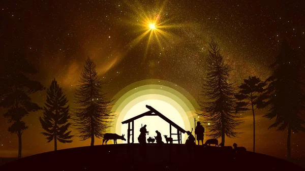Christmas Scene Animation Twinkling Stars Nativity Characters Nativity Christmas Story — Stock Photo, Image