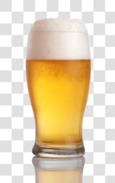Glass of beer close-up with froth, with clipping path