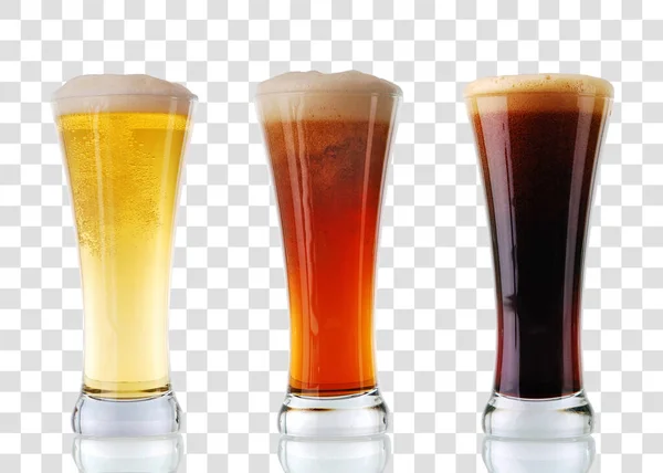 Beer Collection Three Glasses Beer Clipping Path — Stock Photo, Image